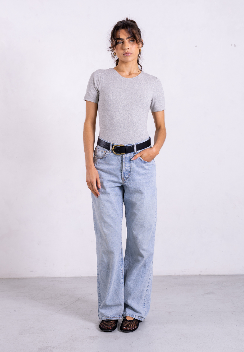 organic cotton crew neck short sleeve grey bodysuit