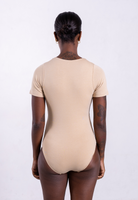 back of organic cotton crew neck oat short sleeve bodysuit