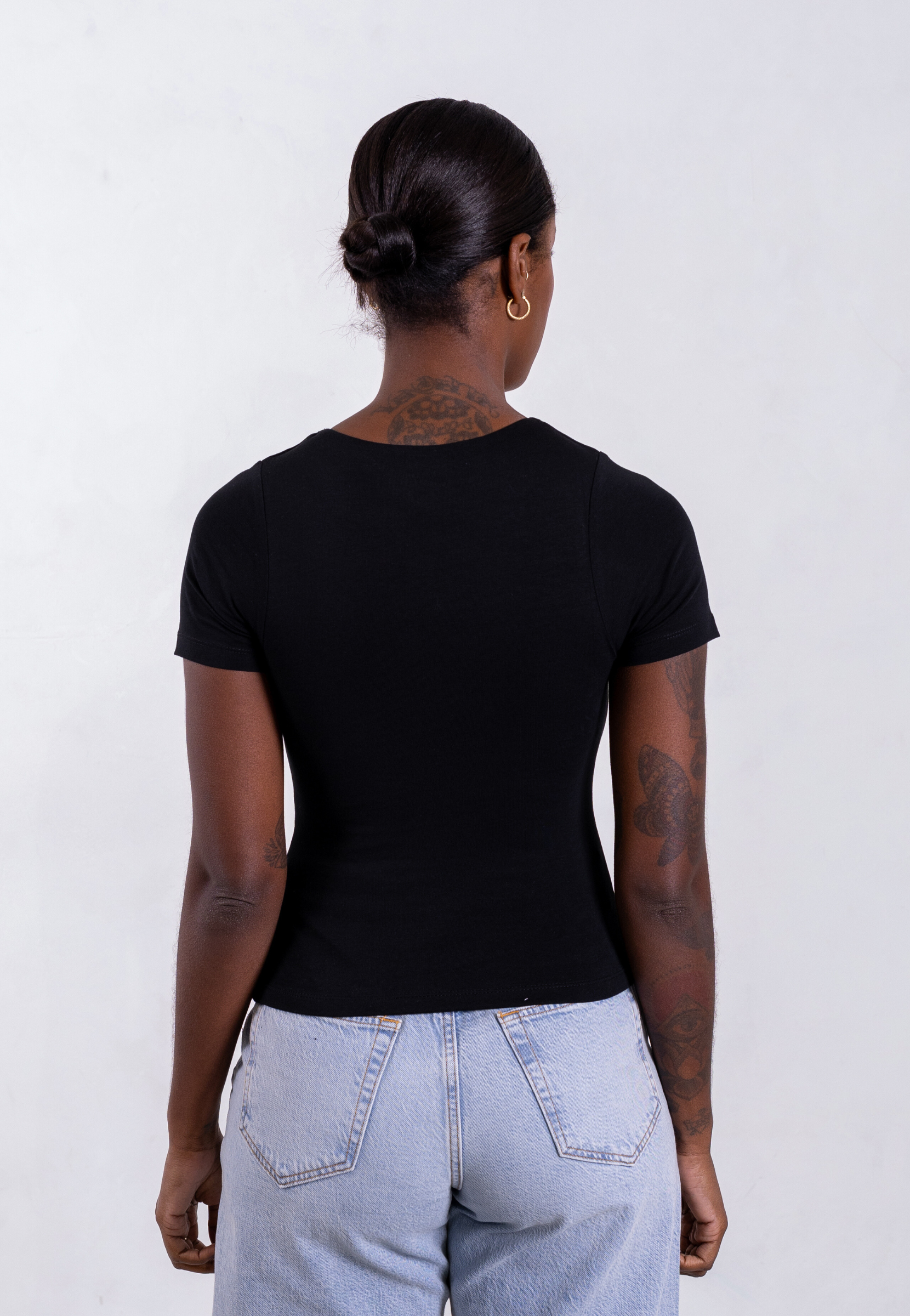 organic cotton crew neck black t-shirt, back 