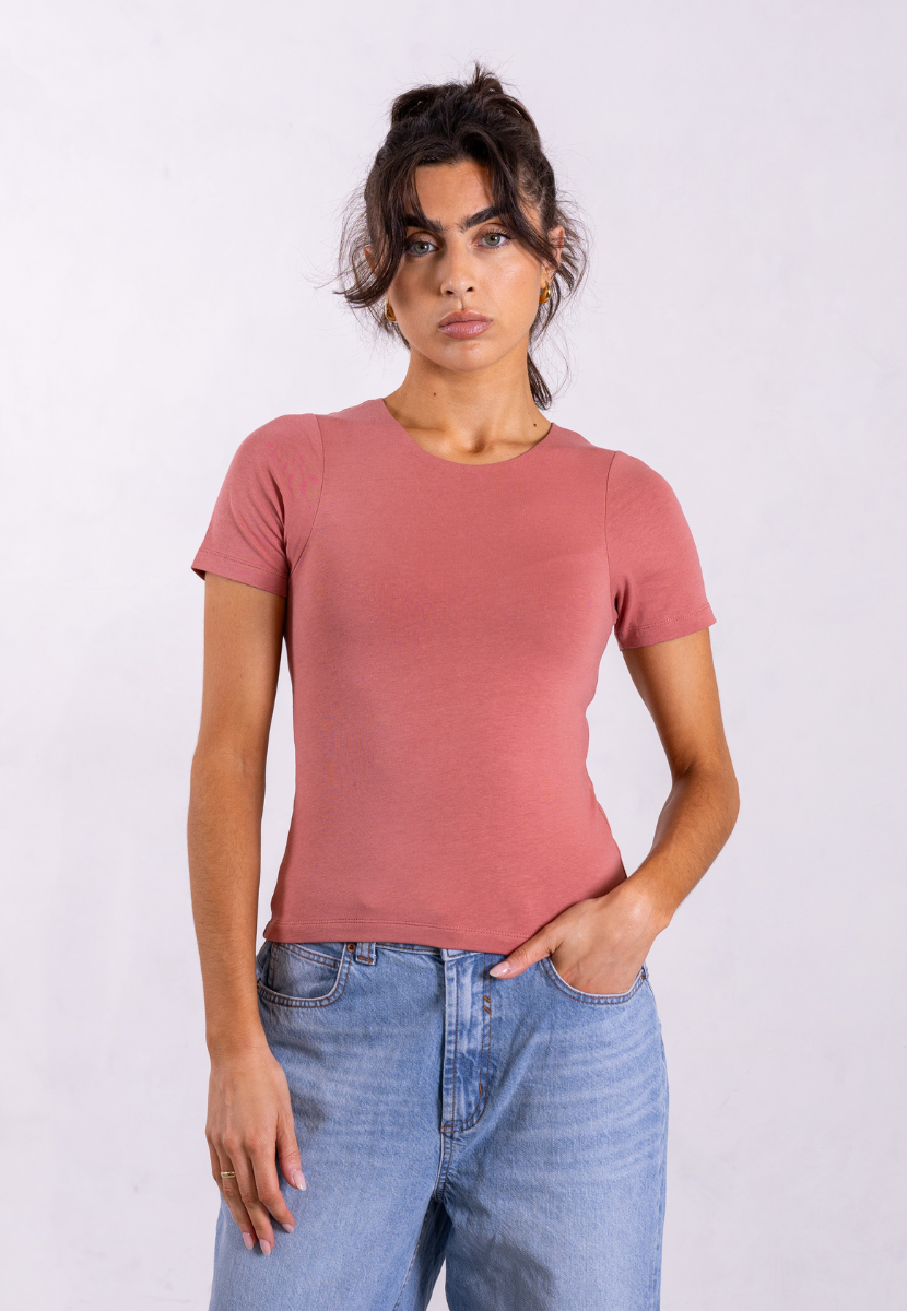 organic cotton short sleeve crew neck t-shirt rose pink