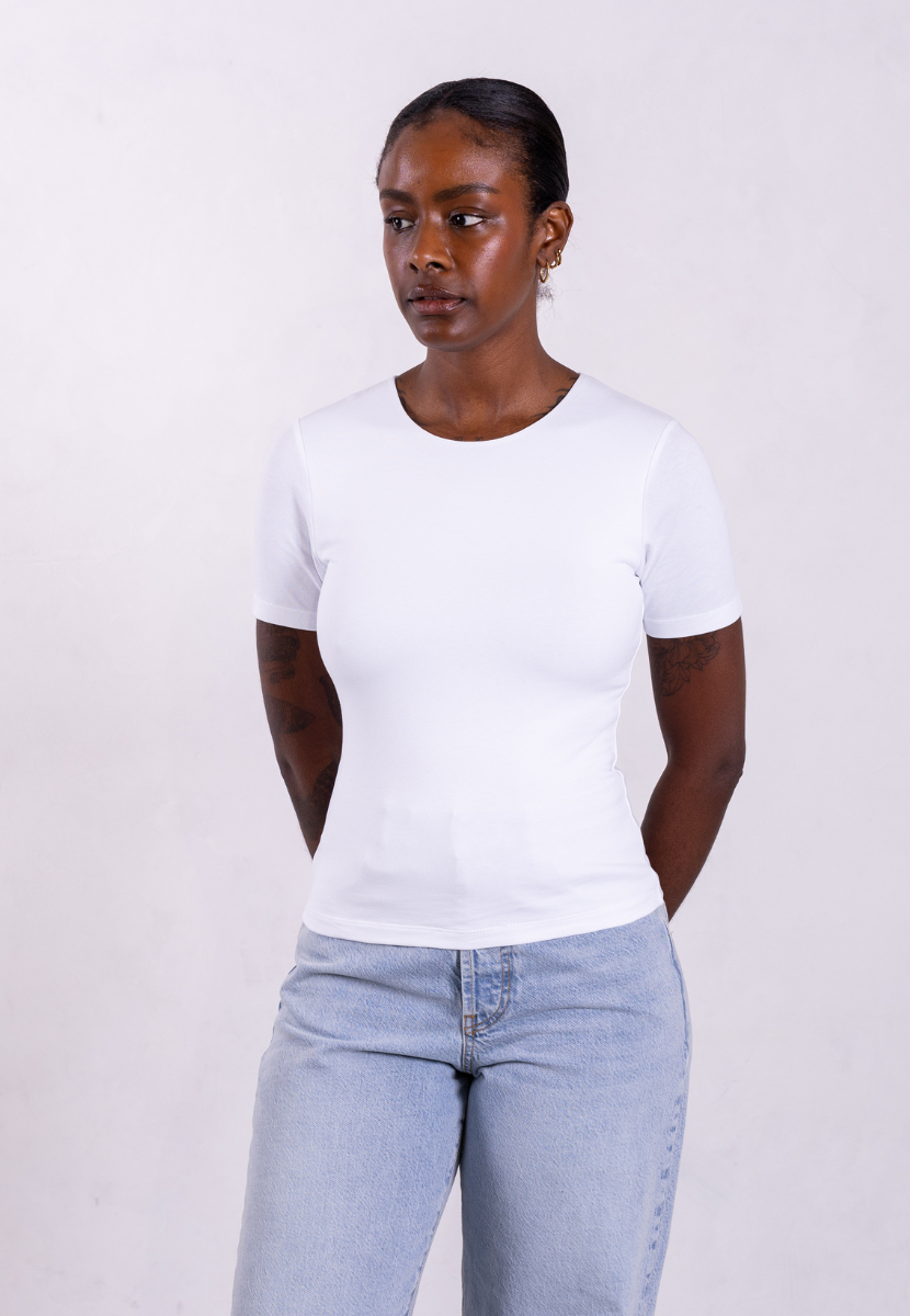 white organic cotton short sleeve crew neck t-shirt 