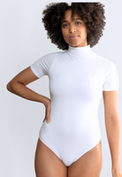 white short sleeve organic cotton turtleneck bodysuit