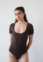 organic cotton square-neck short sleeve t-shirt, dark brown, front 
