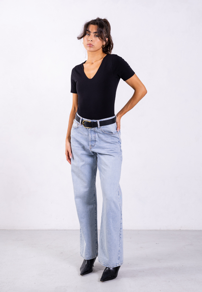Black Organic Cotton V-Neck Bodysuit | Not Basics