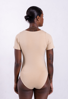 back of organic cotton v-neck short sleeve oat bodysuit