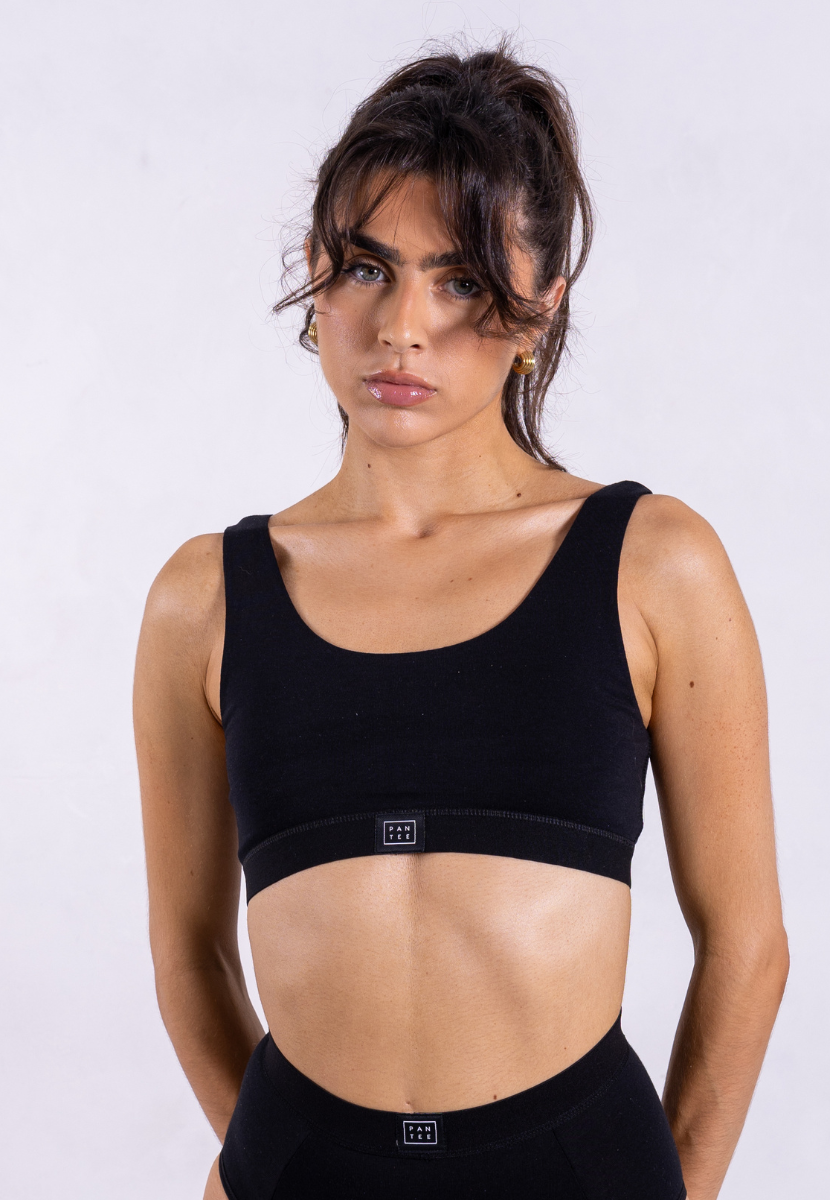 Black organic cotton wireless crop bra