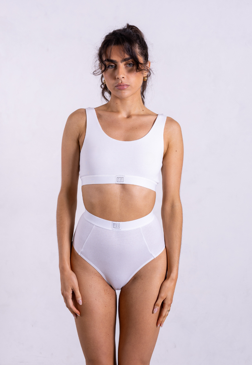 Organic cotton white crop bra