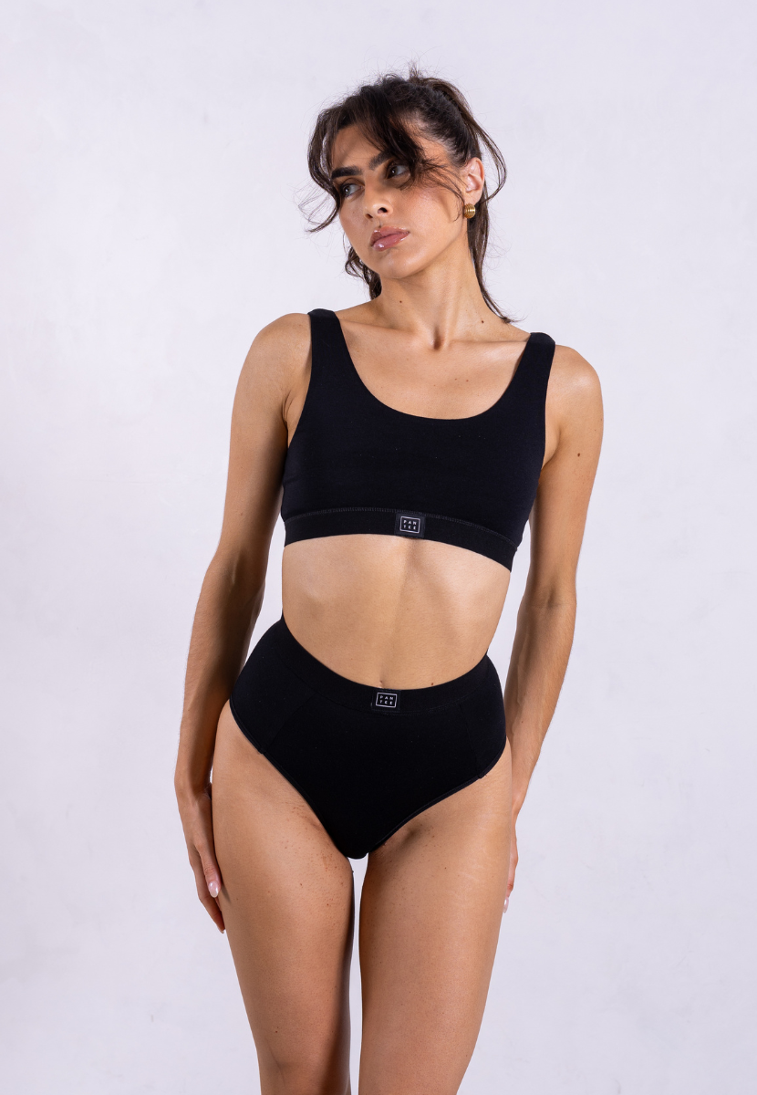 Black organic cotton wireless crop bra