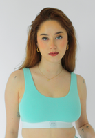 Cotton crop bra in turquoise