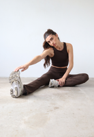 Organic cotton flared dark brown leggings, front
